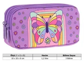 Kaukko Kids Mor Pembe, Kelebek, Kız Çocuk Üç Gözlü Okul Kalem Çantası - L8248 thumbnail 3