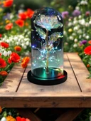Rosepremium Fanus Içerisinde Dekoratif RGB Peri Led Işıklı Solmayan Sonsuzluk Gülü - 5