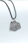 Poker İskambil Gümüş Kaplama Deri İp Kolye thumbnail 7