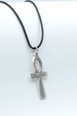 Nil'in Anahtarı - Ankh Anahtarı Gümüş Kaplama Deri İp Kolye thumbnail 1