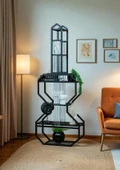 DEKORATİF SİYAH METAL KİTAPLIK RAFLI GİTAR ÜNİTE ÇOK AMAÇLI SALON OFİS DÜZENLEYİCİ - 7