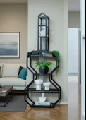 DEKORATİF SİYAH METAL KİTAPLIK RAFLI GİTAR ÜNİTE ÇOK AMAÇLI SALON OFİS DÜZENLEYİCİ - 6