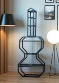 DEKORATİF SİYAH METAL KİTAPLIK RAFLI GİTAR ÜNİTE ÇOK AMAÇLI SALON OFİS DÜZENLEYİCİ - 8