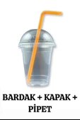 Plastik Milkshake Bardağı Pipetli Kapaklı 100'lü İçecek Şeffaf 350 Cc(ml) Meşrubat Bardağı Cup - 1