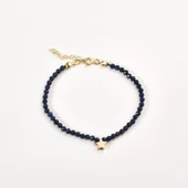 14 Ayar Altın Kaplama Lapis Lazuli Doğal Taşlı Yıldız Gümüş Bileklik - BGS00107 - 3
