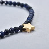 14 Ayar Altın Kaplama Lapis Lazuli Doğal Taşlı Yıldız Gümüş Bileklik - BGS00107 - 4