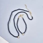 14 Ayar Altın Kaplama Lapis Lazuli Doğal Taşlı Yıldız Gümüş Bileklik - BGS00107 - 5