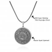 34 mm çap Nazar Ayeti Dualı Madalyon 60 cm 925 Gümüş Kolye - 2