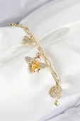 Pirinç Zirkon Taşlı Arı Model Gold Renk Kadın Bileklik thumbnail 1