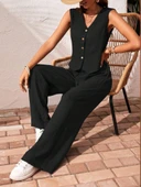 Kadın Sıfır Kollu Düğmeli Yelek Ve Pantolon Bürümcük Ikili Takım thumbnail 1