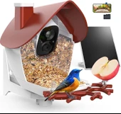 BirdSnap P33 - Güneş Enerjili 2K Video Canlı Kuş Kamerası Yemliği - Kırmızı - 1