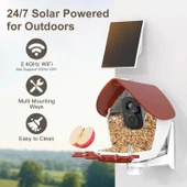 BirdSnap P33 - Güneş Enerjili 2K Video Canlı Kuş Kamerası Yemliği - Kırmızı - 3