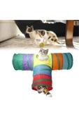 Katlanabilir 3 Yönlü Kedi Oyun Tüneli 80 Cm Gökkuşağı 2112 - 5