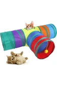 Katlanabilir 3 Yönlü Kedi Oyun Tüneli 80 Cm Gökkuşağı 2112 - 2