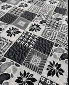 Dokuma Savan Halı Örtüsü 9 m2 230x330 cm Siyah Beyaz Çiçekli - 3