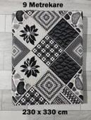 Dokuma Savan Halı Örtüsü 9 m2 230x330 cm Siyah Beyaz Çiçekli - 1