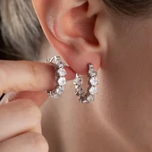 Vaoov 925 Ayar Gümüş Sırataşlı Halka Küpe thumbnail 1