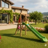 Ahşap Çocuk Oyun Parkı - Tek Kaydıraklı Ekonomik Model h150 - 1