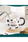 Coverzone İnek Tasarımlı Kapaklı Kaşıklı Seramik Dekoratif Hediyelik Kupa Mug - 3