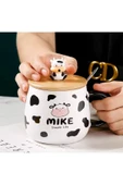 Coverzone İnek Tasarımlı Kapaklı Kaşıklı Seramik Dekoratif Hediyelik Kupa Mug - 1