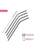 Coverzone Çelik Pipet Paslanmaz Çelik Metal Meşrubat Pipeti Ve Pipet Temizleme Fırçası Seti 5 Parça - 5