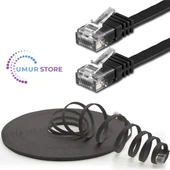 CAT6 Yassı Ethernet (Network, LAN) Kablosu, Siyah, 15 metre - 1