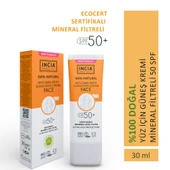 INCIA %100 Doğal Yüz Güneş Kremi Leke Karşıtı Aydınlatıcı Mineral Filtre UVA1 UVA2 UVB SPF 50+ 30 ml - 1