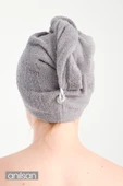%100 Pamuk Gri Havlu Bone Saç Kurutma Bonesi Kafa Havlusu Duş Banyo Bonesi Islak Saç Kurulama Bone - 3