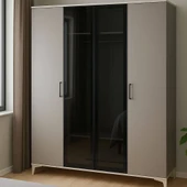 Deniz 4 Kapaklı Çekmeceli Genç Odası Dolabı | MDF | REHAU Kaplama Kapaklar | Antireflekte Camlar thumbnail 1