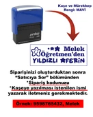 Öğretmen Kaşesi - Yıldızlı Aferin, 912 (51mmX19mm) Mavi Keçeli Otomatik Kaşe - 1