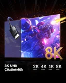 UGREEN 8K 60Hz Displayport - Displayport 1.4 Örgülü Kablo 2 Metre, Siyah, 80392 - 5