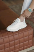 Shoetyle - Beyaz Hakiki Deri Bağcıklı Erkek Sneaker 115-K588 thumbnail 2