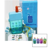 TELEFON MODELİ RENKLİ MİKA KRİSTAL SULUK MATARA PİPETLİ - VİDALI KAPAK - ASKILI 300ML (5232) - 1