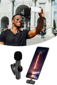 Type C Uyumlu İphone Dönüştürücülü Kablosuz Yaka Mikrofonu Android ve İphone Uyumlu Mini Mikrofon thumbnail 6