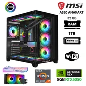 Xaser Delux X07 Ryzen 7 5700X 32GB Ram 1TB M.2 NVMe SSD 8GB RTX5050 Sıvı Soğutmalı Oyuncu Bilgisayarı - 1