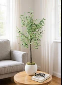 Yapay Zeytin Ağacı 130cm İki Gövdeli Beyaz Küre Saksıda Salex Doğal Gerçek Görünümlü Yapay Ağaç thumbnail 5