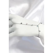 Pirinç Renkli Zirkon Taşlı Sallantılı Yıldızlı Model Gümüş Renk Kadın Şahmeran - Tj-sn708 - 1