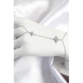 Pirinç Zirkon Taşlı Kutup Yıldızı Model Gümüş Renk Kadın Şahmeran - Tj-sn706 - 1