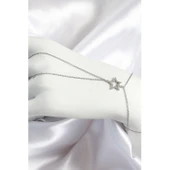 Pirinç Zirkon Taşlı Yıldız Model Gümüş Renk Kadın Şahmeran - Tj-sn702 - 1