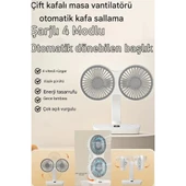 Masaüstü Dijital Ekranlı Çift Fanlı Led Işıklı Soğutucu Fan Ev Ofis Şarjlı Vantilatör - 6