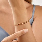 14 Ayar Altın Kaplama Mineli Uğur Böceği Bağlantılı Gümüş Bileklik - BE00100 thumbnail 8