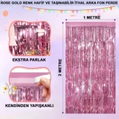Rose Gold Renk Ekstra Metalize Parlak Saçaklı Arka Fon Perde İthal A Kalite 1x2 Metre - 1