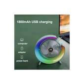 Masaüstü Vantilatör Usb Şarjlı Rgb Led Işıklı 3 Kademeli 180° Ayarlanabilir Soğutucu Fan Mavi - 2
