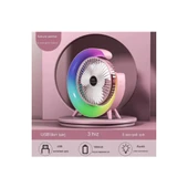 Masaüstü Vantilatör Usb Şarjlı Rgb Led Işıklı 3 Kademeli 180° Ayarlanabilir Soğutucu Fan Pembe - 1