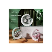 Masaüstü Vantilatör Usb Şarjlı Rgb Led Işıklı 3 Kademeli 180° Ayarlanabilir Soğutucu Fan Pembe - 6