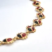 14 Ayar Altın Kaplama Mineli Uğur Böceği Bağlantılı Gümüş Bileklik - BE00100 thumbnail 3