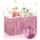 Kendinden Yapışkanlı Rose Gold Metalize Püsküllü Masa Eteği – 75 X 275 Cm Parti Süslemesi - 1