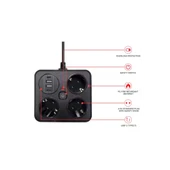 Akım Korumalı Anahtarlı Priz - 3x Priz - 2x Usb - 2x Type-c - 2 Mt Kablo Hızlı Şarj Özellikli Siyah - 6