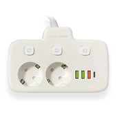 Akım Korumalı 2’li Ayrı Anahtarlı Priz, 2x Priz, 3x Usb, 1x Type-c, 2 Mt Kablo, Hızlı Şarj - 3