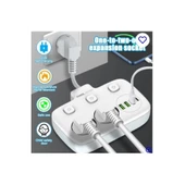 Akım Korumalı 2’li Ayrı Anahtarlı Priz, 2x Priz, 3x Usb, 1x Type-c, 2 Mt Kablo, Hızlı Şarj - 1